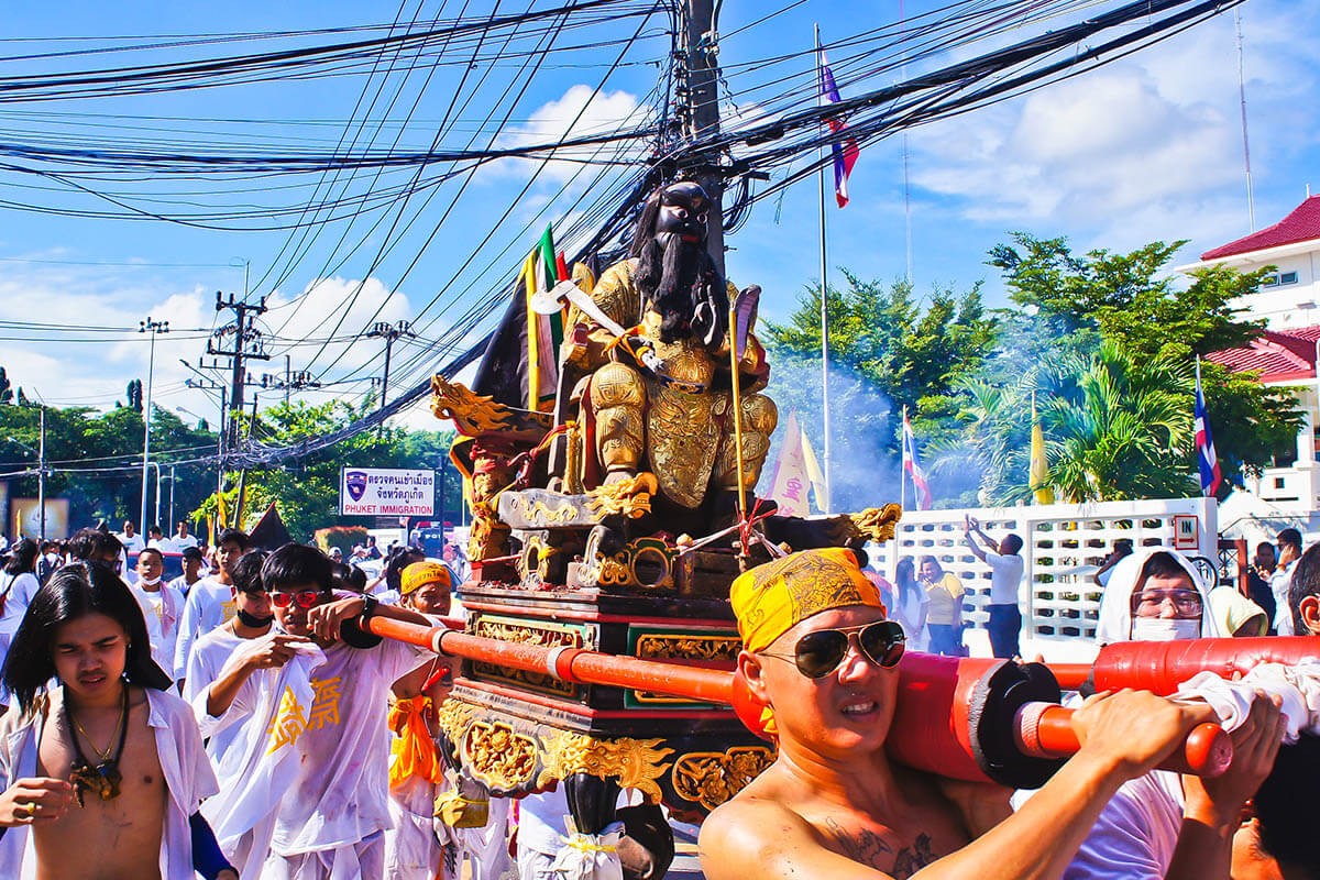 Vegetarian festival -Thai chinese and traveller are Interested the street procession around Phuket Town from Ban Tha Rua Shrine, Thailand, 2019 year