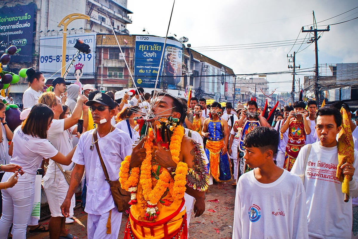 Vegetarian Festival 2019 - The street procession around Phuket town from Bang Liao Shrine, "Ma Song" body piercing with Spike