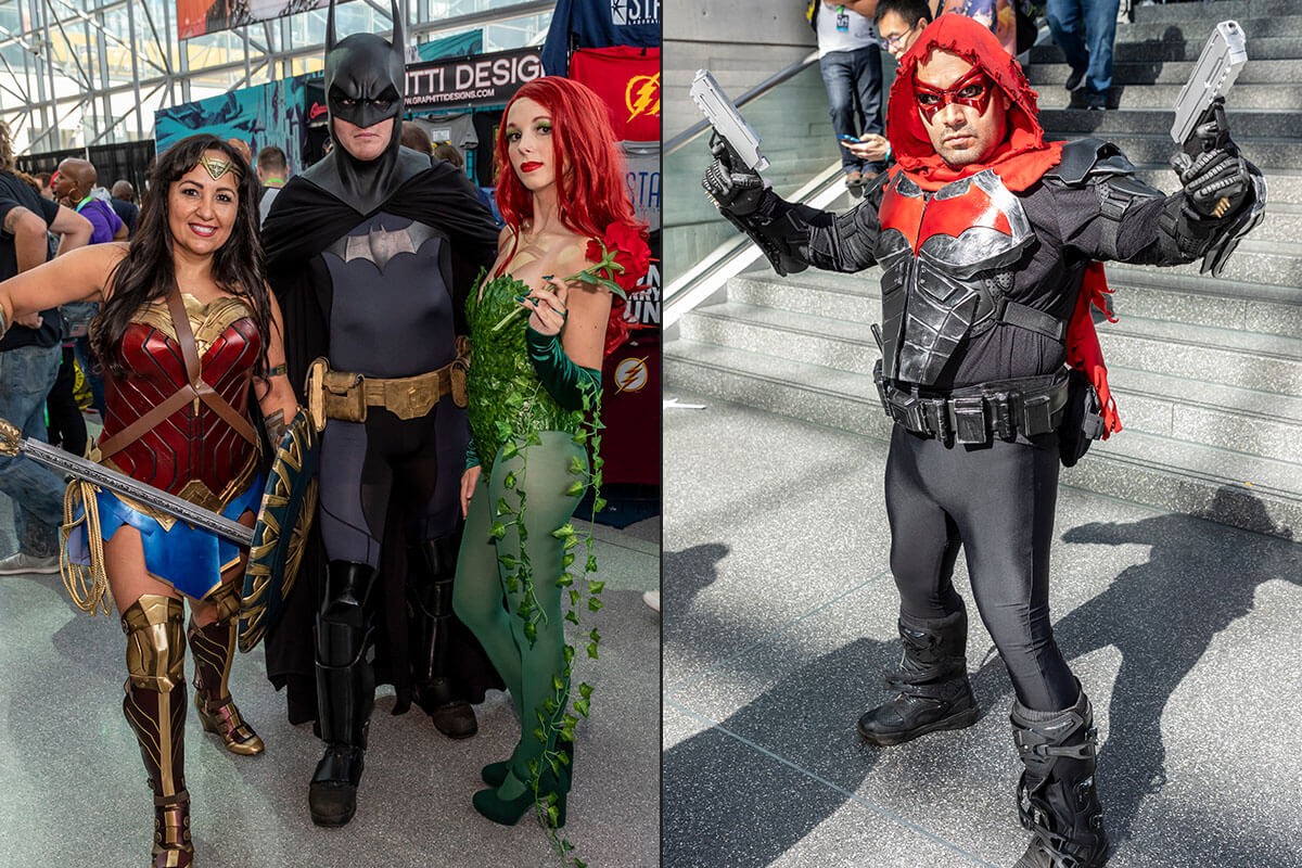 Comic Con - adults dressed in costumes of the heroes