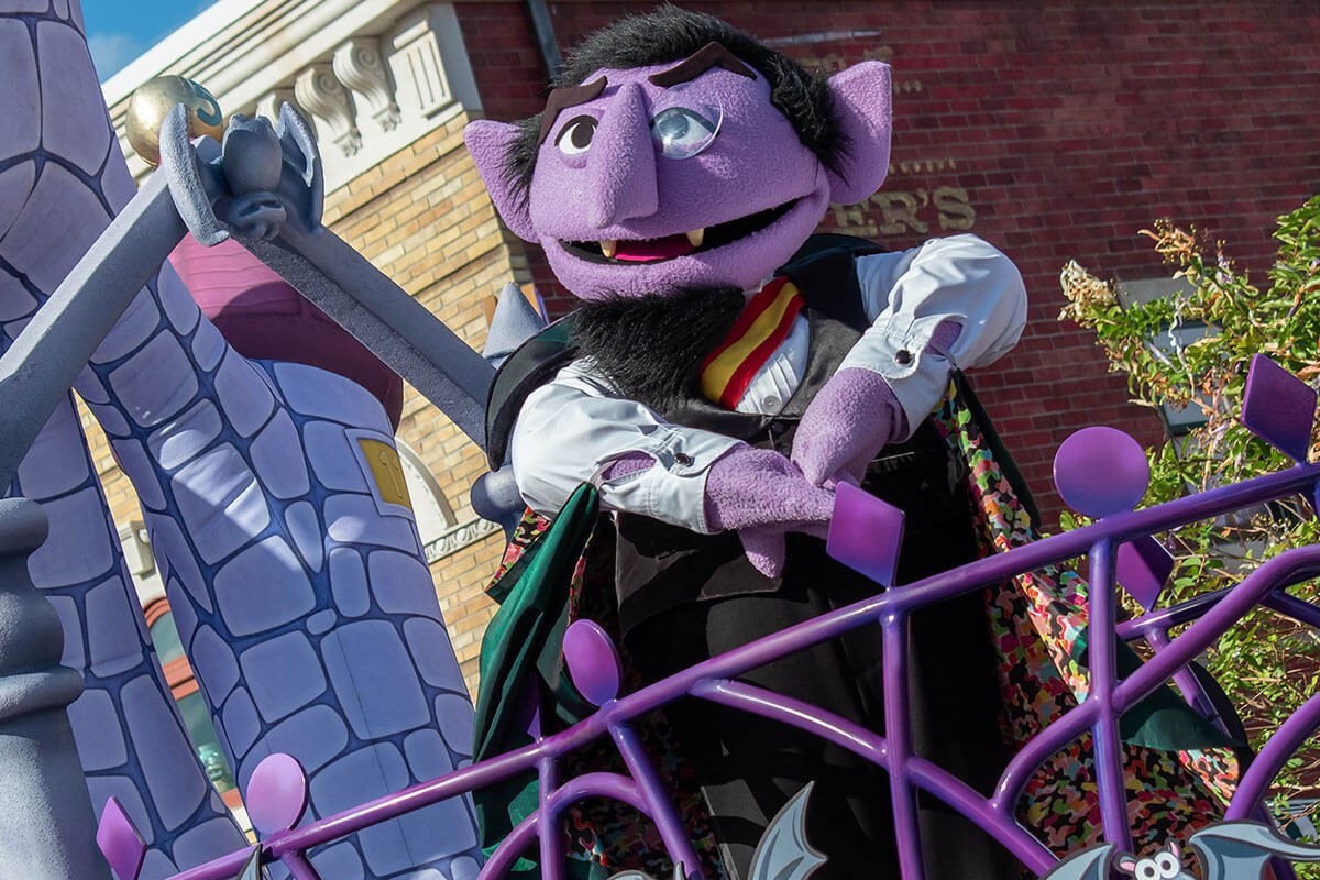 Count Von Count in halloween Sesame street party parade at Seaworld Count Von Count in halloween Sesame street party parade at Seaworld