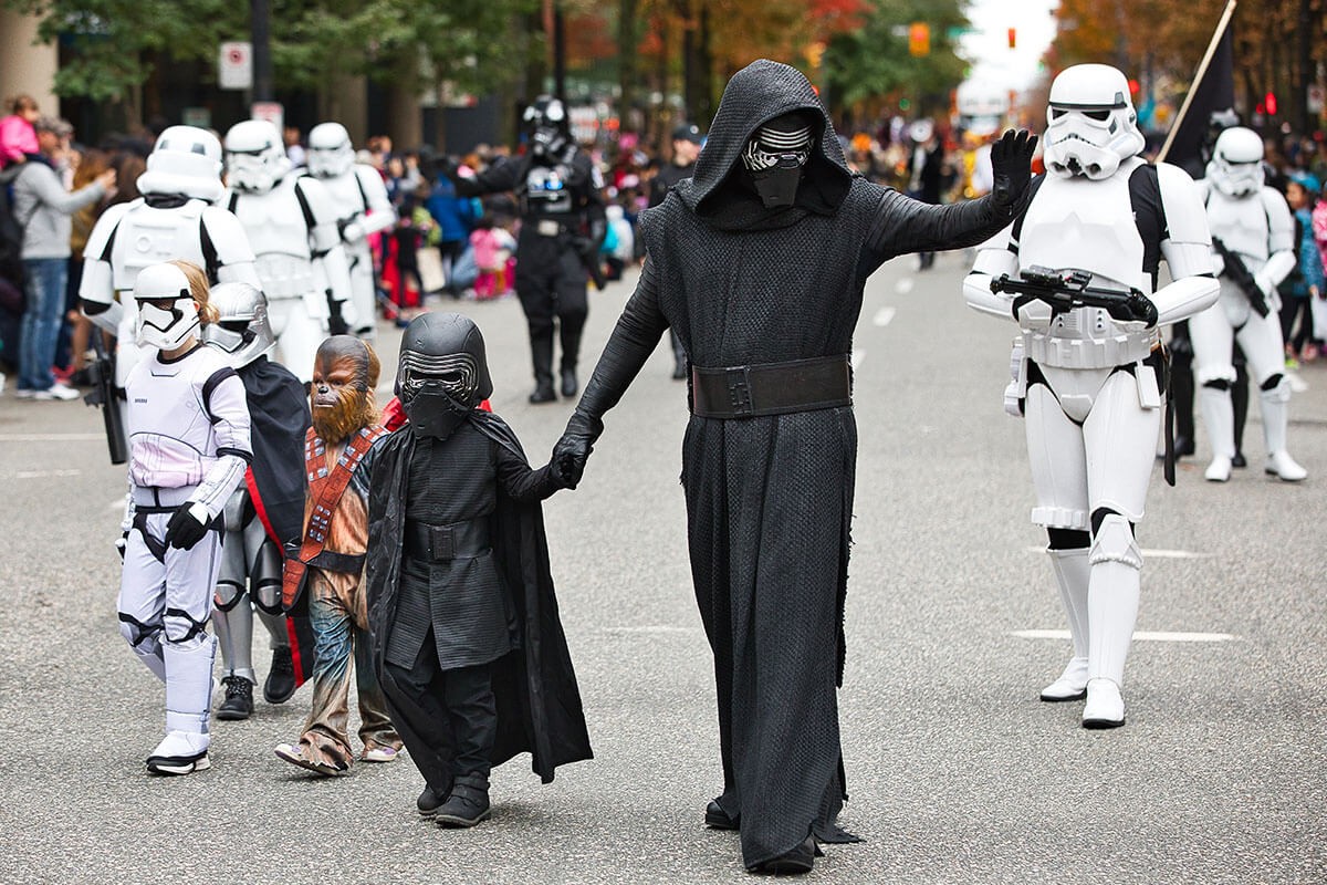 Vancouver's Halloween street parade 2019 - Adults and children in robotic costumes
