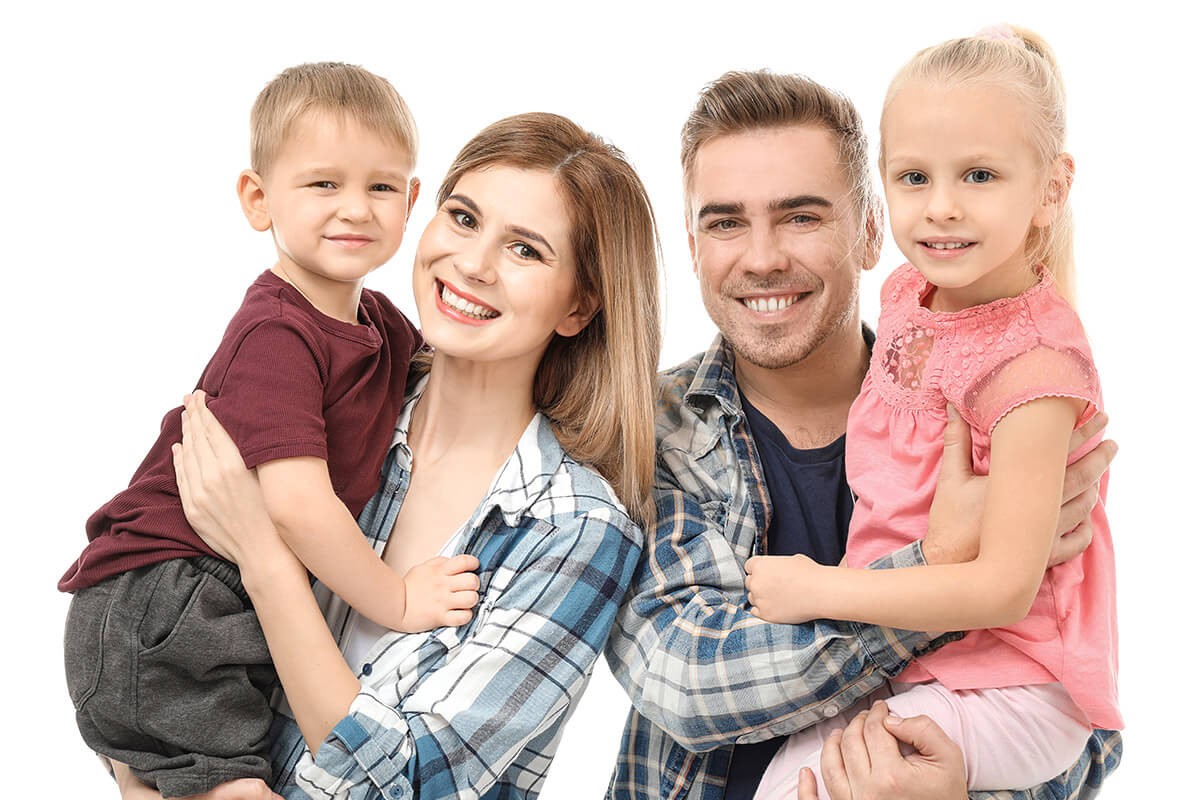 Family and two children - a boy and a girl