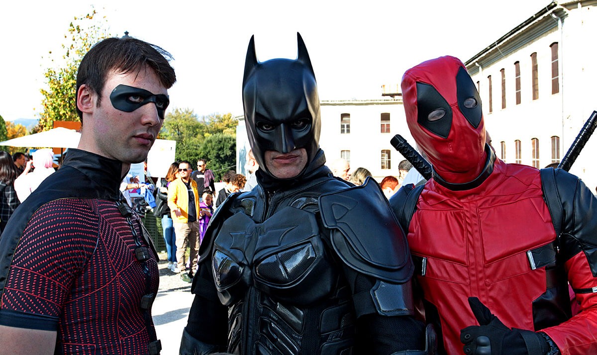 Cosplay at the Lucca Comics & Games - masked by Batman, Robin and Deadpool
