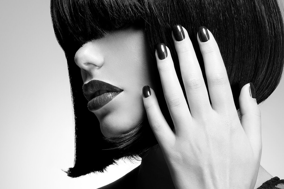 Woman covered her face and eyes with hair