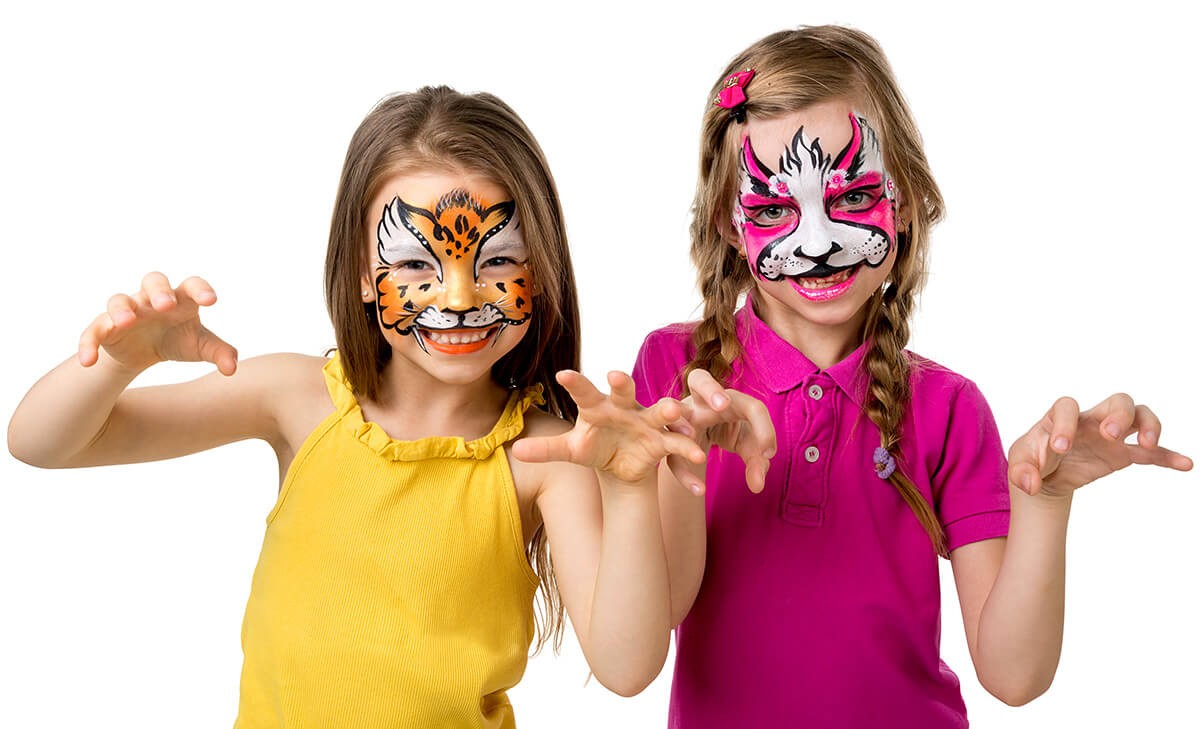 Children play and painted their face with paints