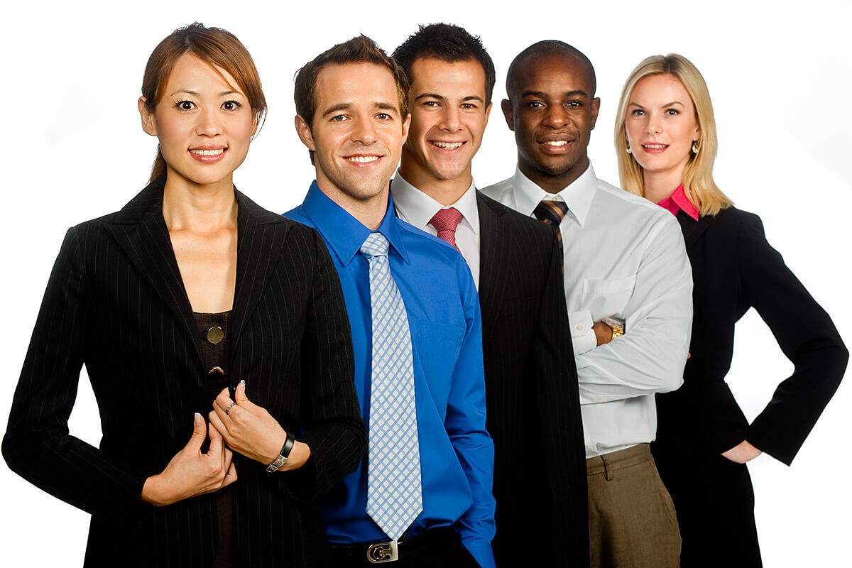 Society of people of different nationalities stand behind each other