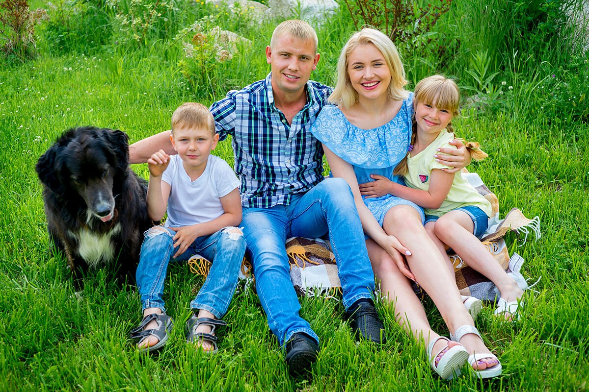 Family resting in nature