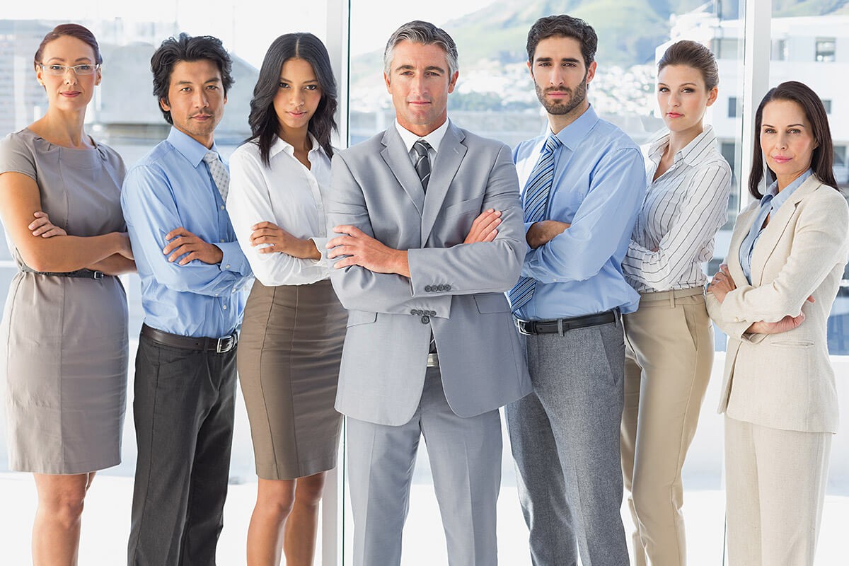 Team of company employees with public opinion