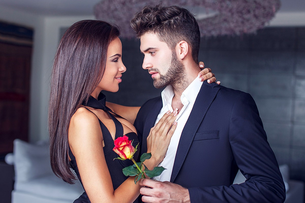 Man and woman flirt with each other