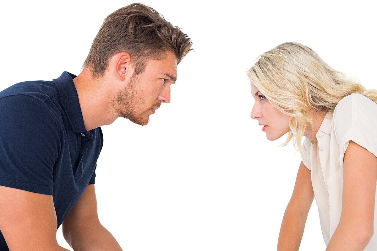 Man and woman look at each other very carefully