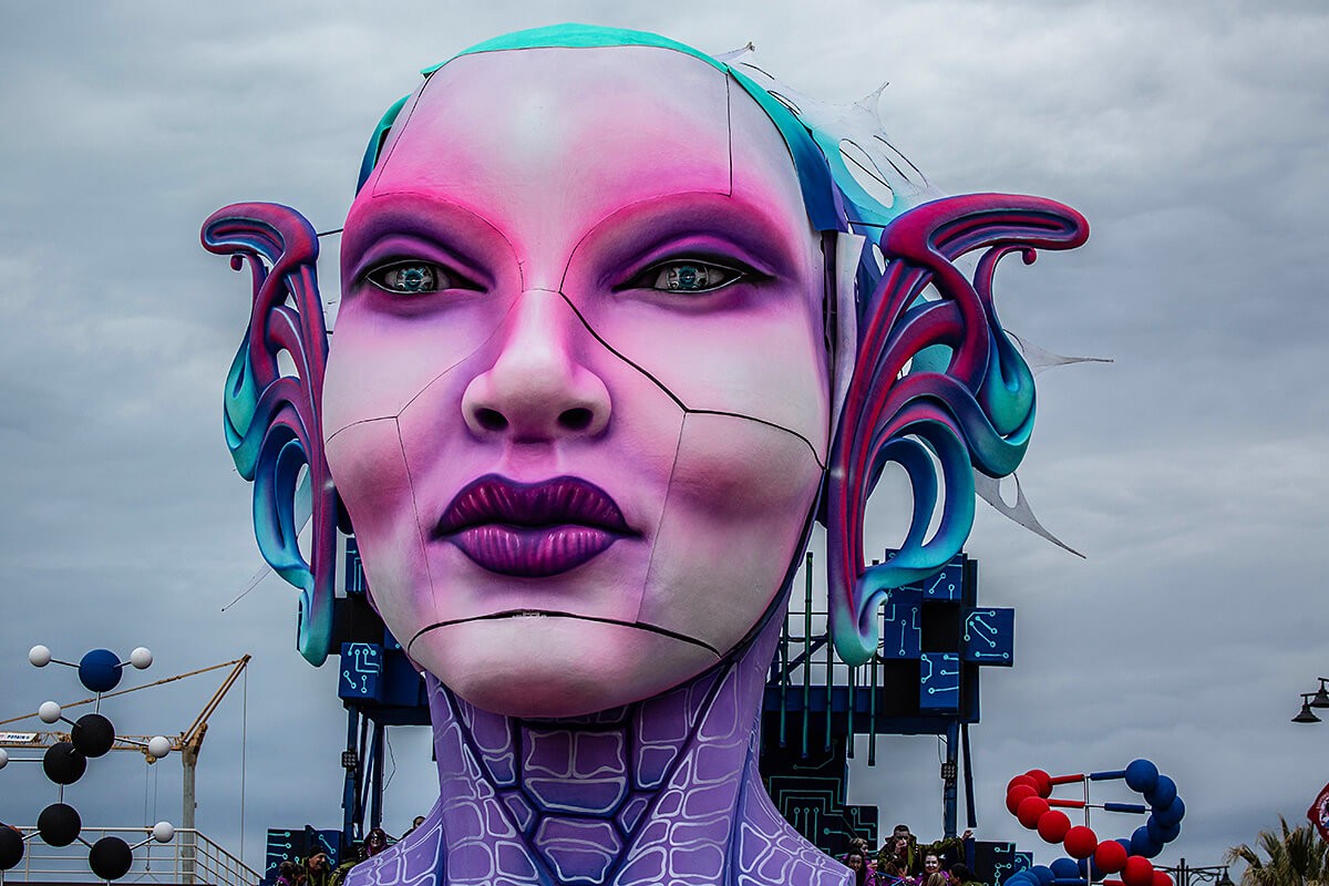 Image of Parade of Carnival floats, streets of Viareggio, Italy