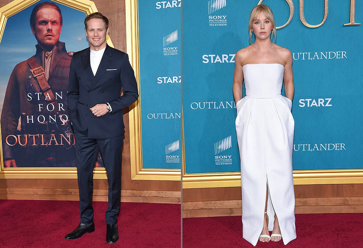 Sam Heughan and Lauren Lyle at the premiere of Season 5 of the television series Outlander, Hollywood, Los Angeles