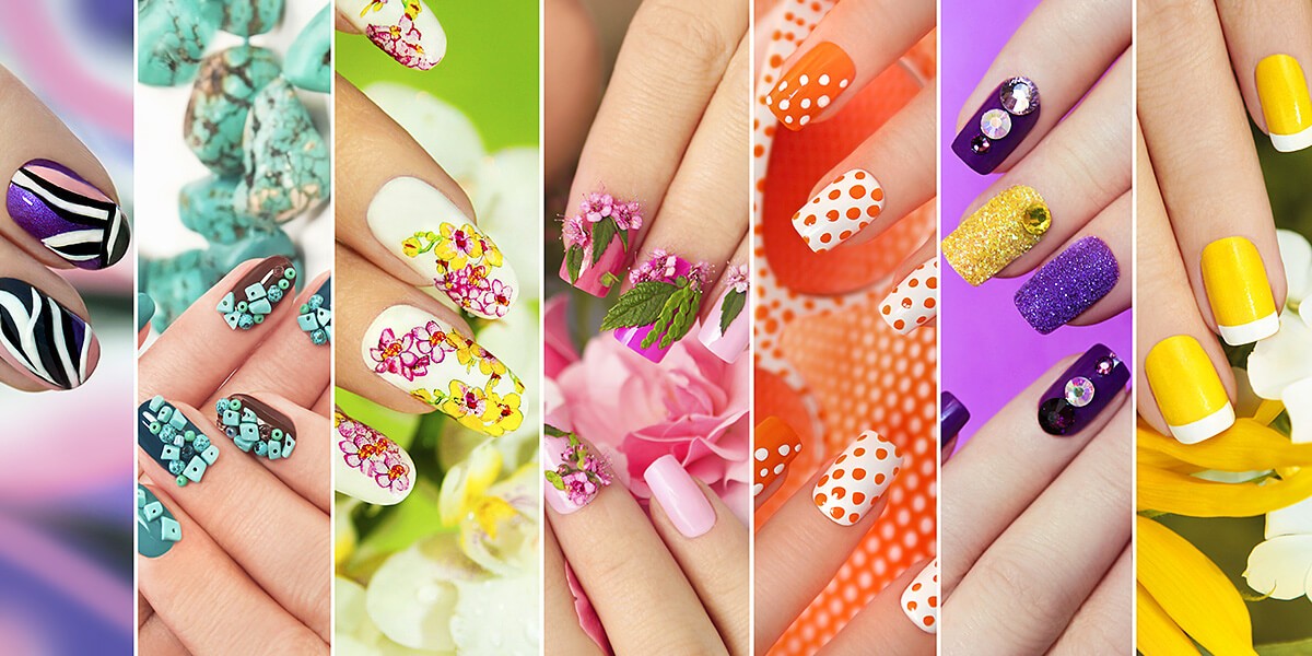 Image of female hands with colorful manicure