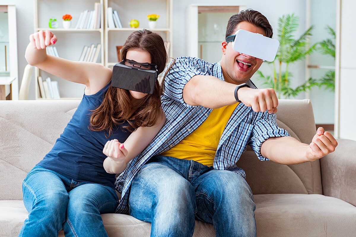 Man and woman in virtual reality glasses