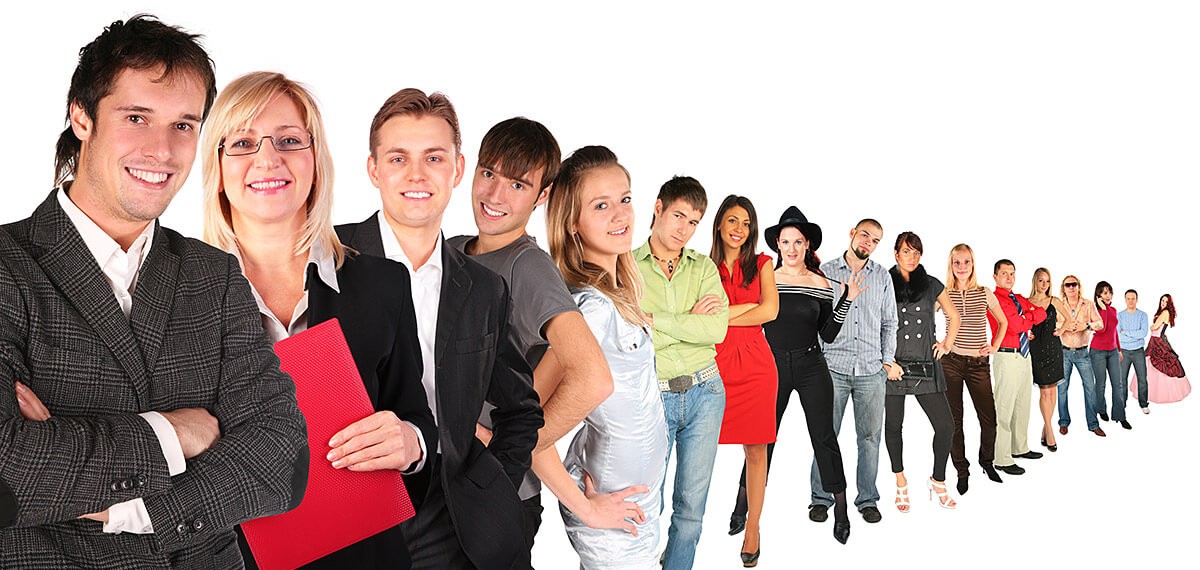 People of different professions in society stand behind each other