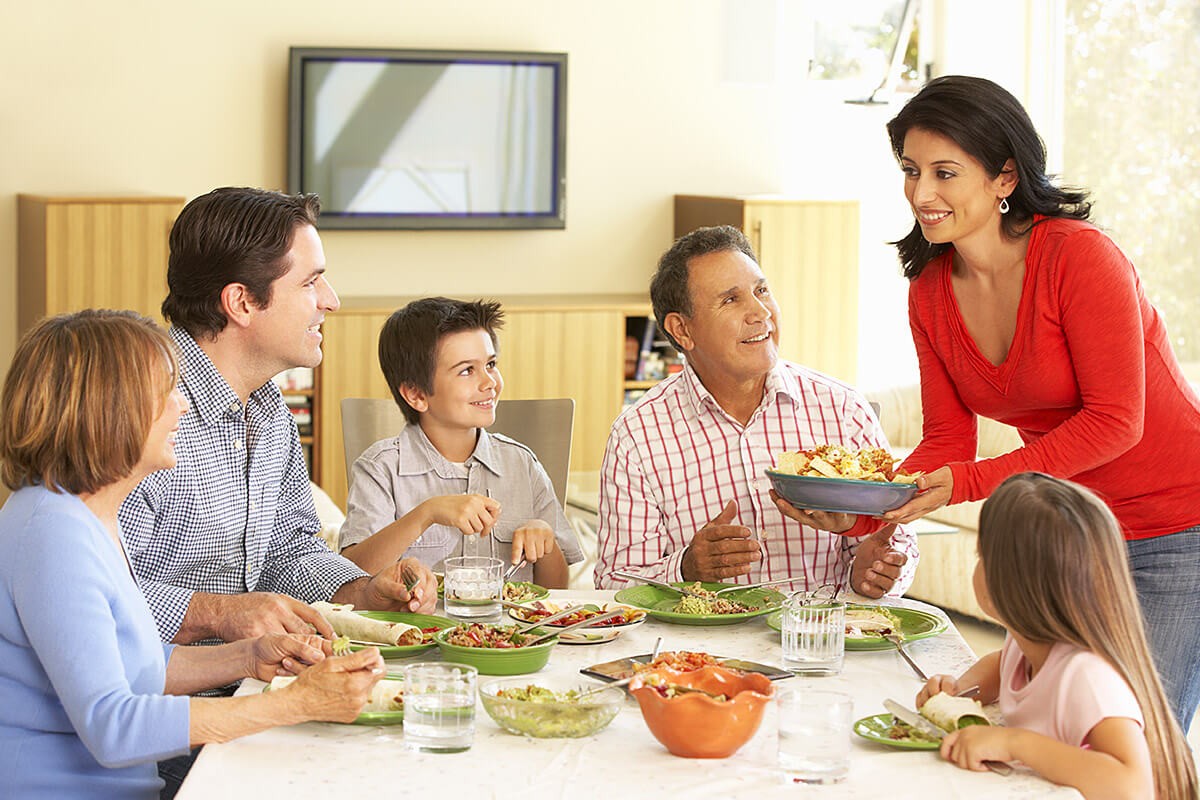 Image of a large family dinner according to tradition