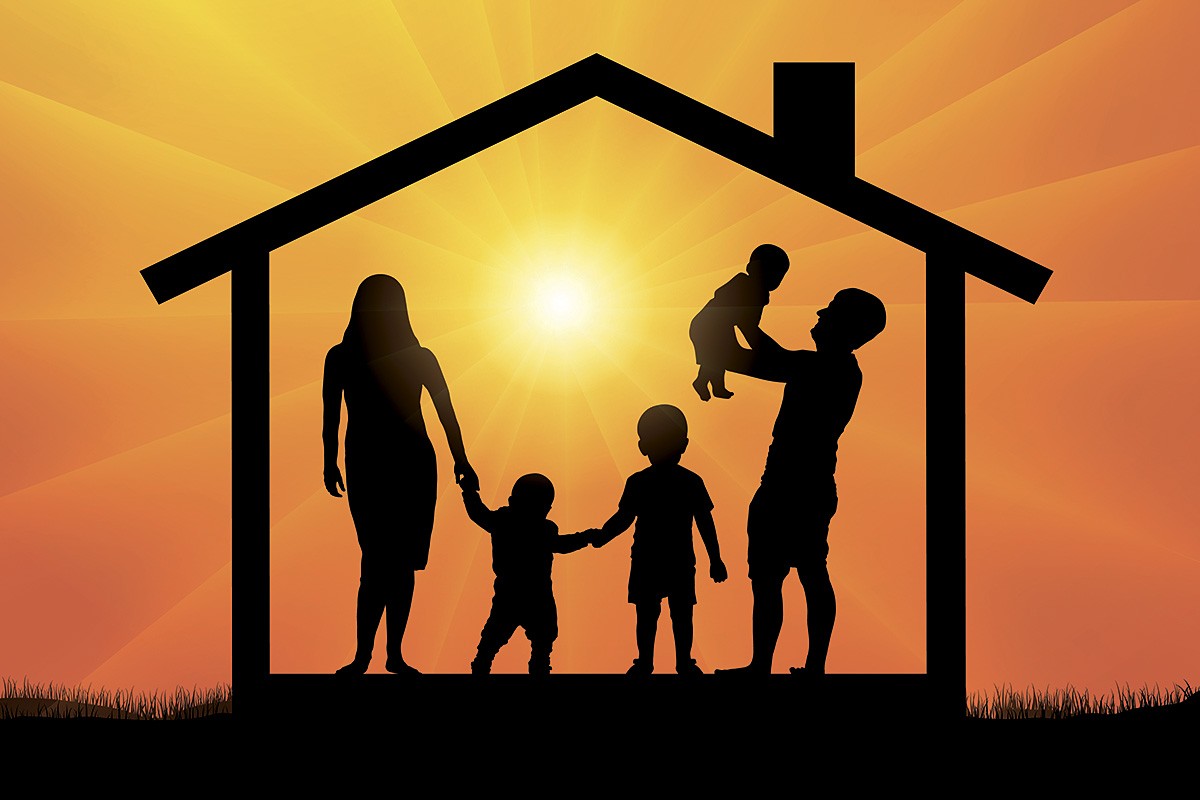 Image of a family on a sunset background