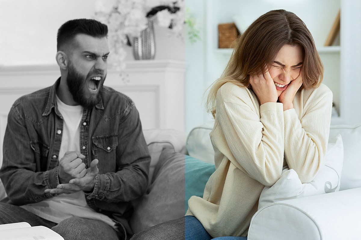 A man screams and swears with his woman