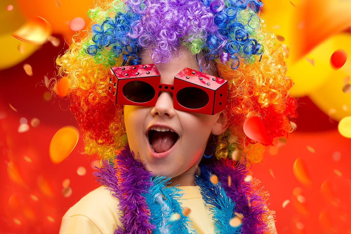 Image of a cheerful child wearing glasses