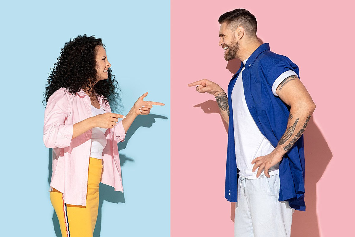 Image of the situation as a man is jealous of a woman