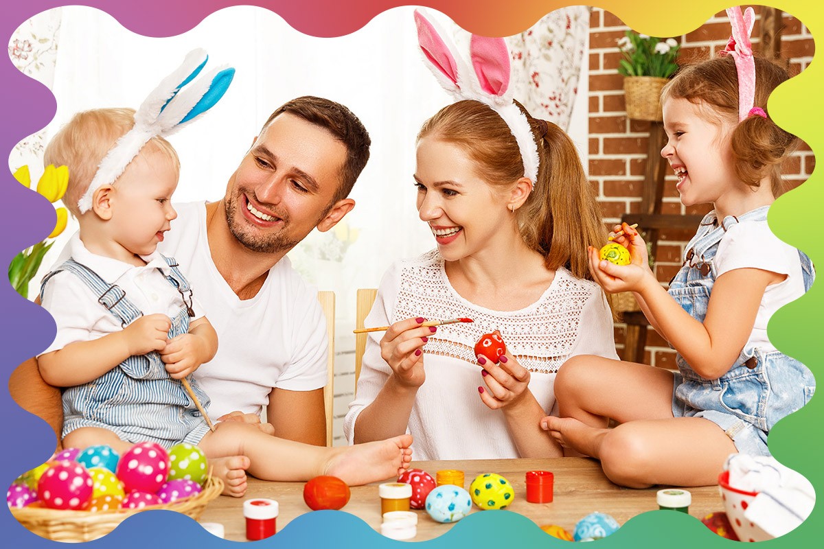 Happy family and two cheerful children