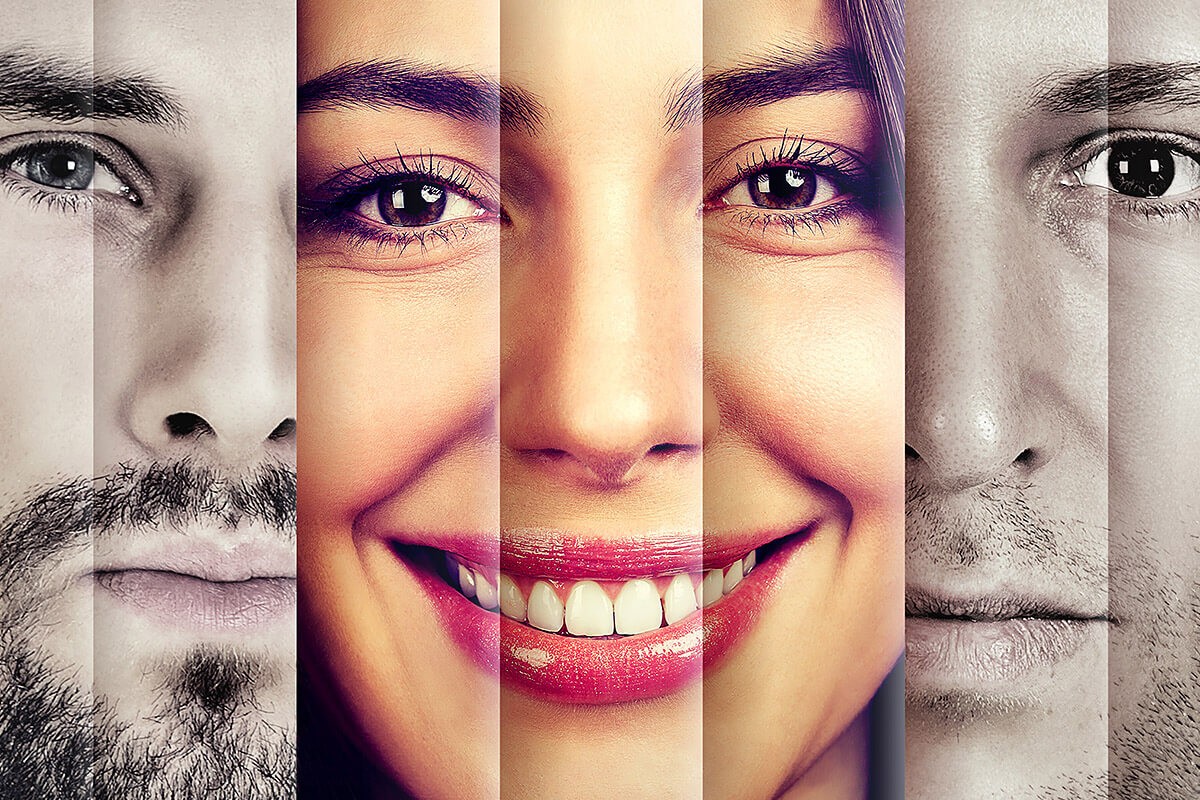 Image of the face of a woman and two handsome men