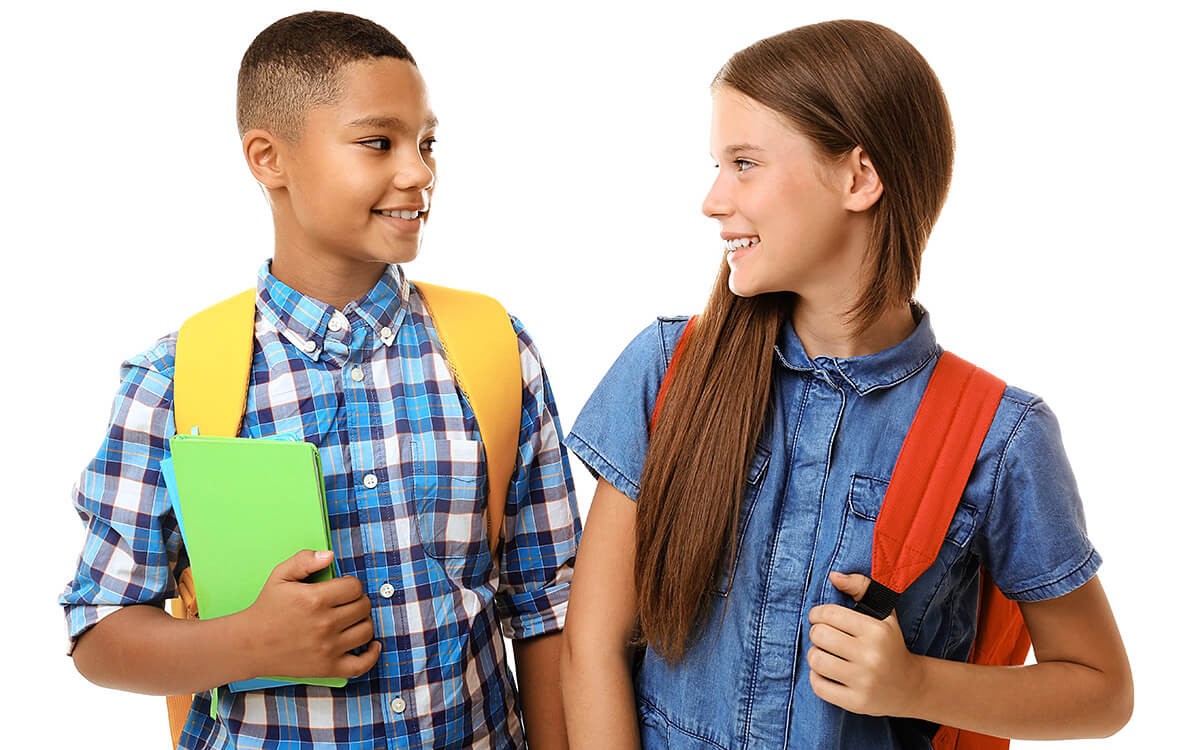 Teens look at each other fondly