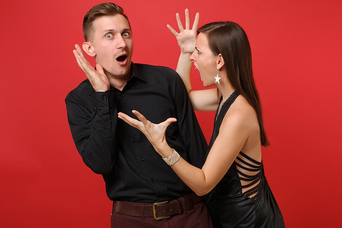 The woman is very nervous and yells at the man
