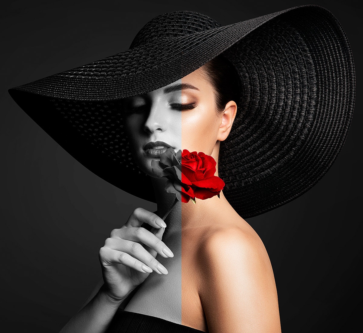 Attractive woman with rose flower in her hands