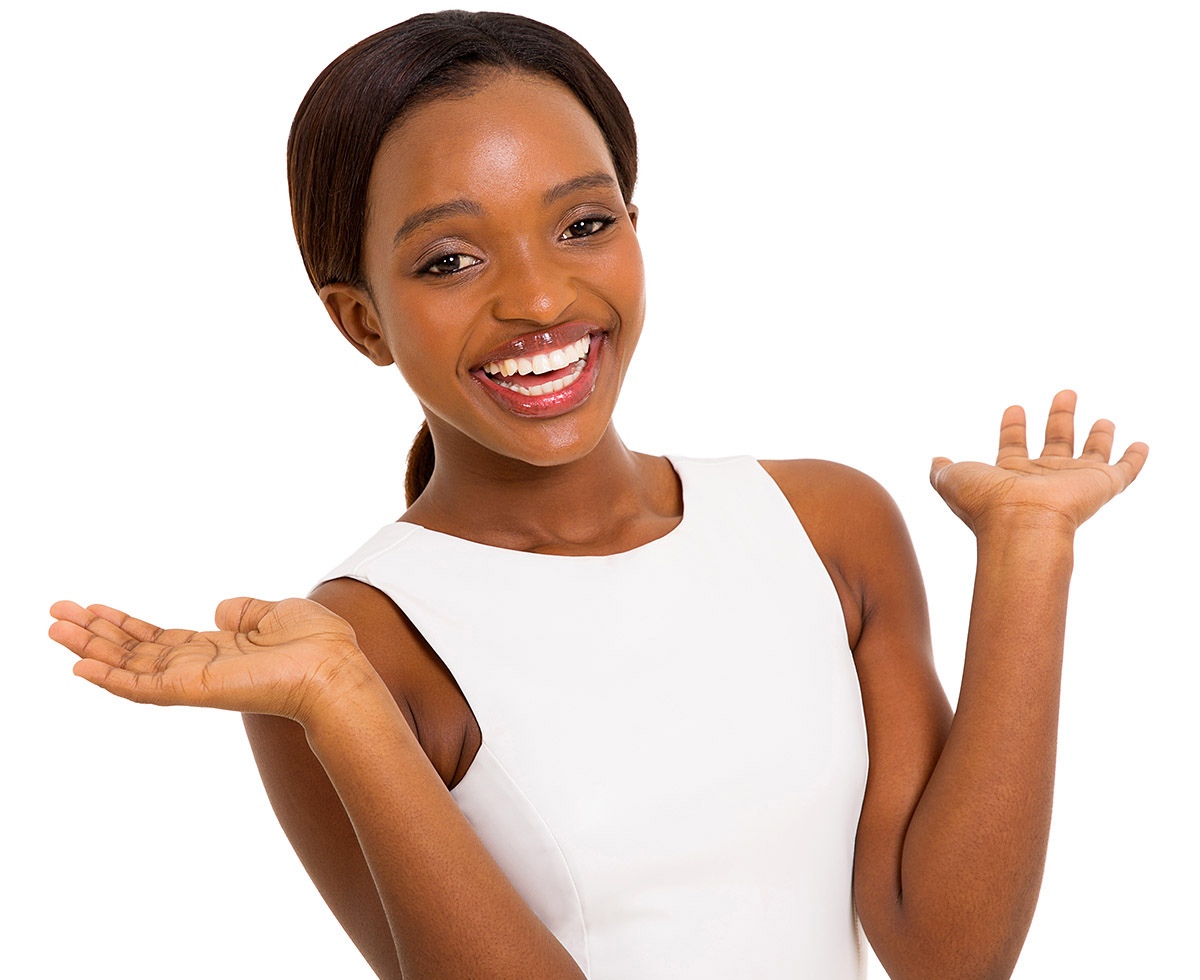The cute girl smiles and spreads her hands The cute girl smiles and spreads her hands