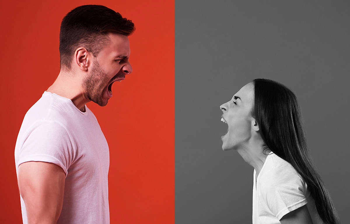 Emotional man and woman quarreling with each other