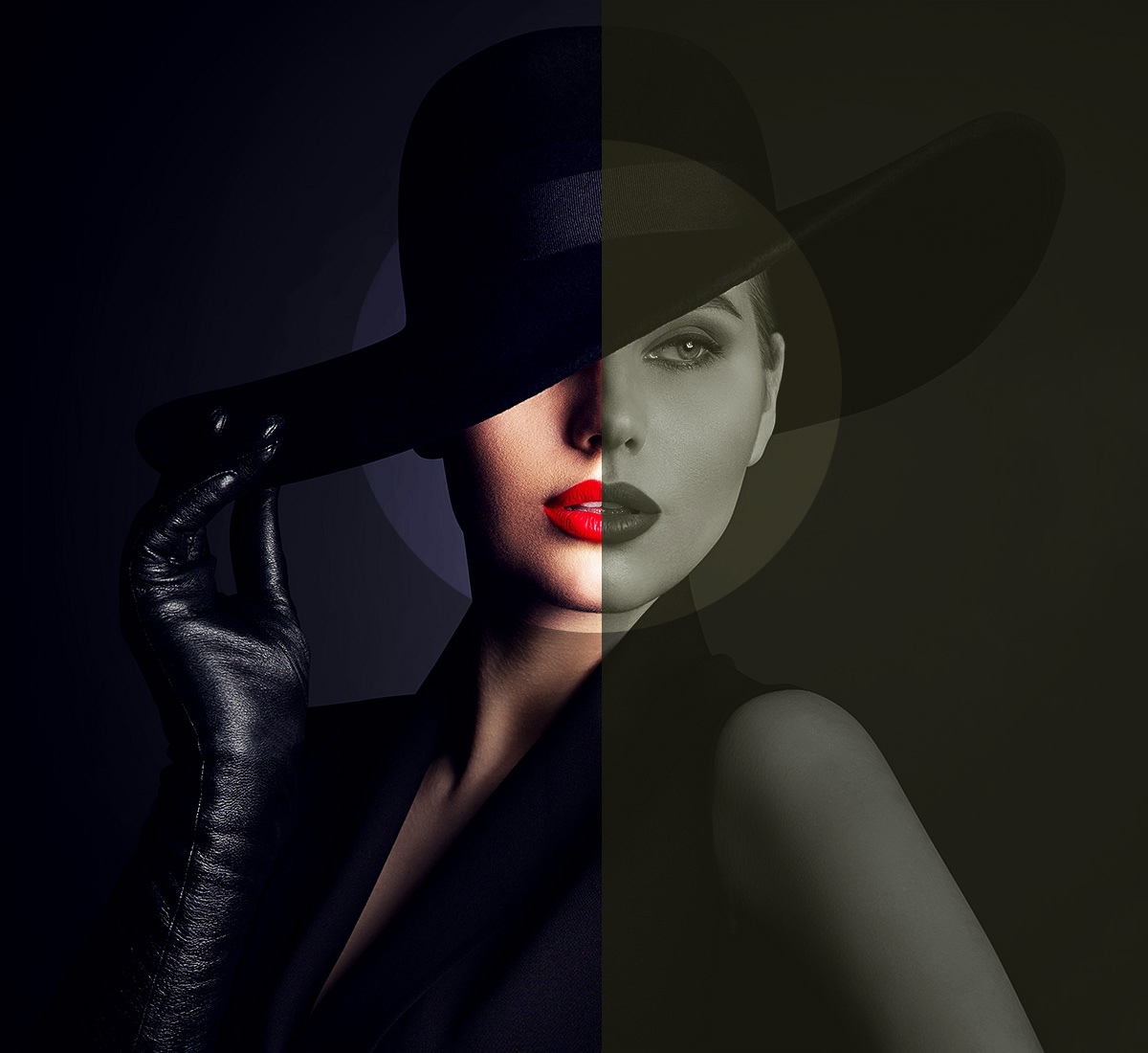 Attractive woman in a big hat and gloves Attractive woman in a big hat and gloves