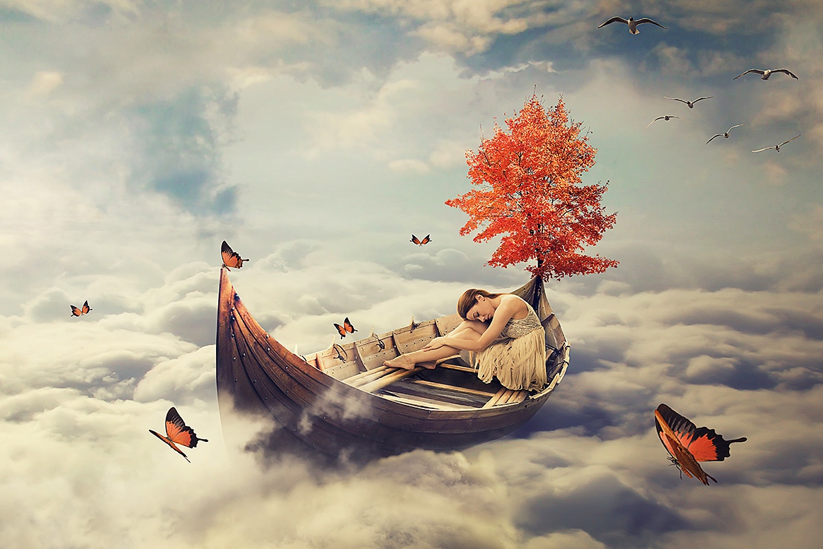 Image of a sad young woman on a boat alone
