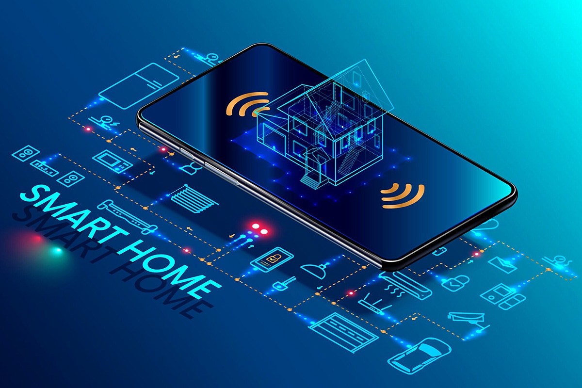 Image of a mobile phone with smart home control functions
