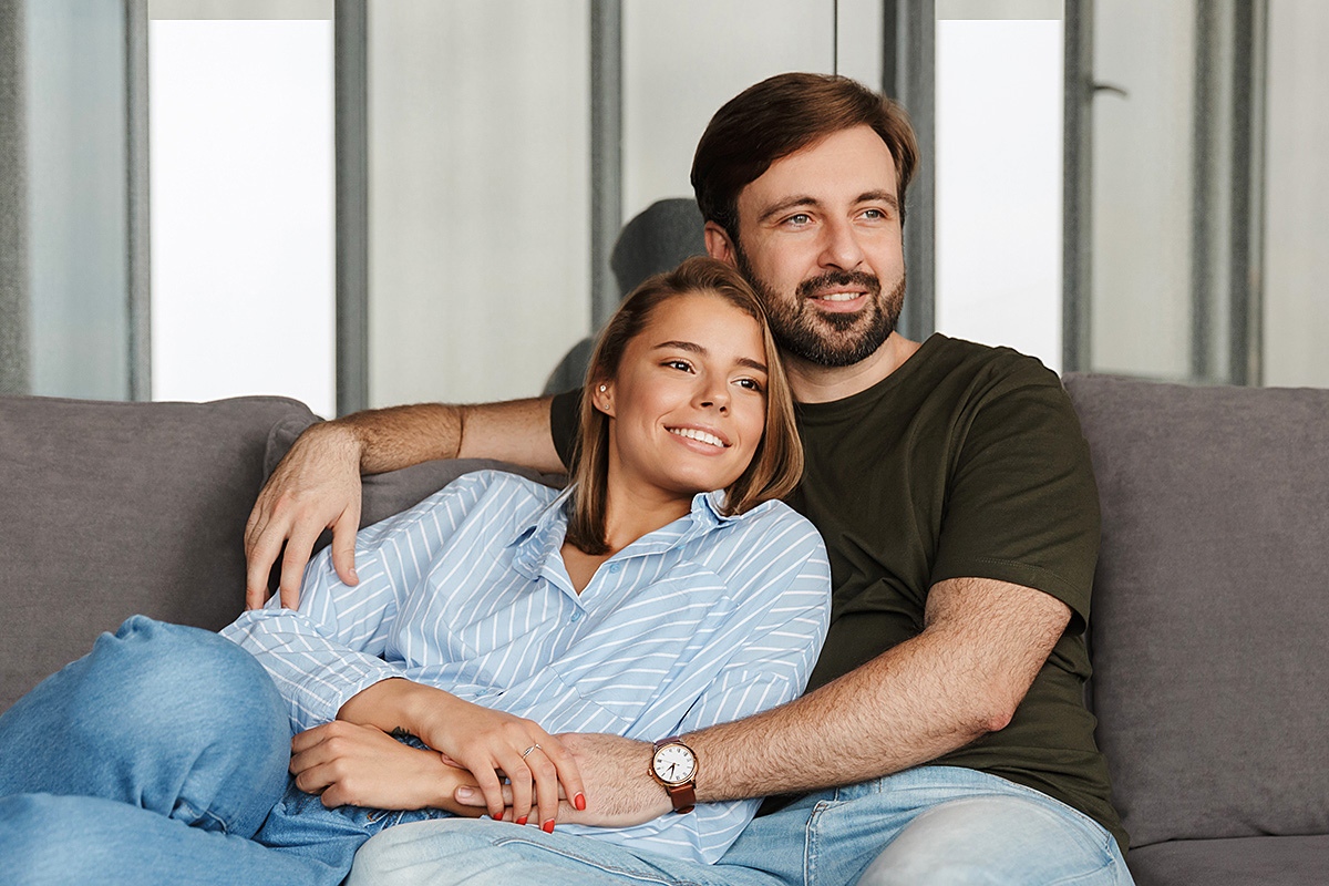 Man and woman hug tenderly