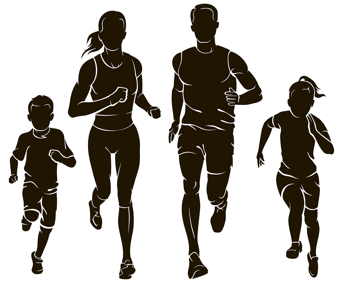 Image of a married couple with children playing sports