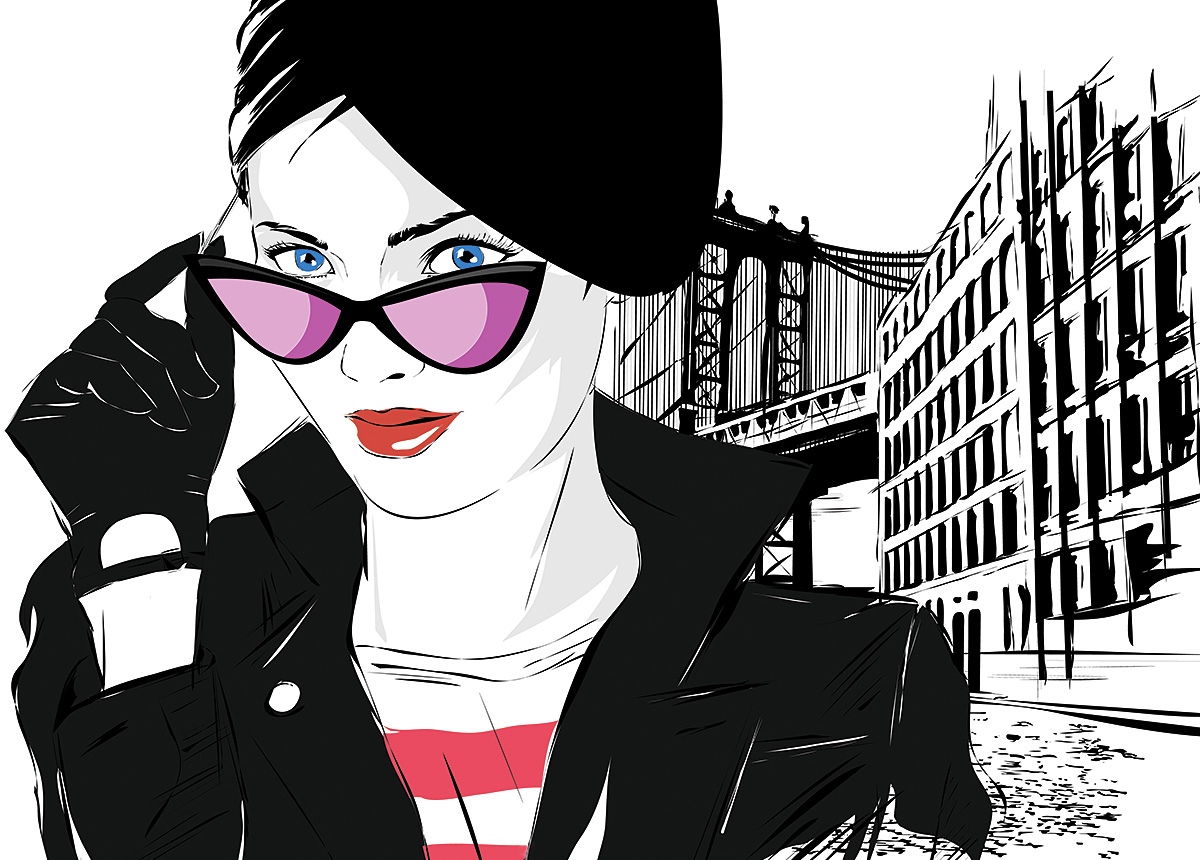 Young woman with blue eyes and sunglasses