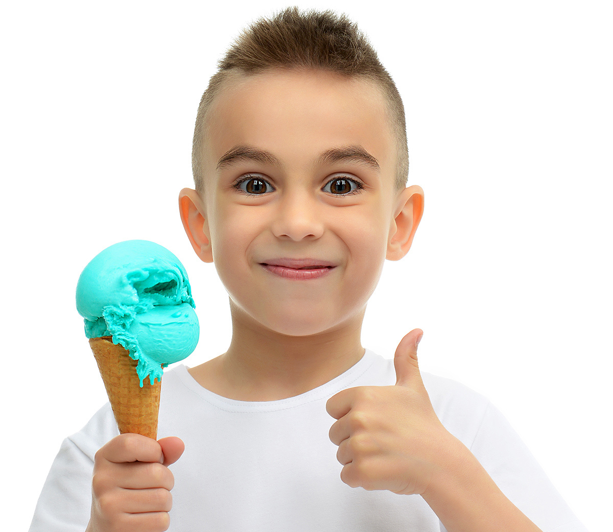 Image of a happy child with ice cream in his hands