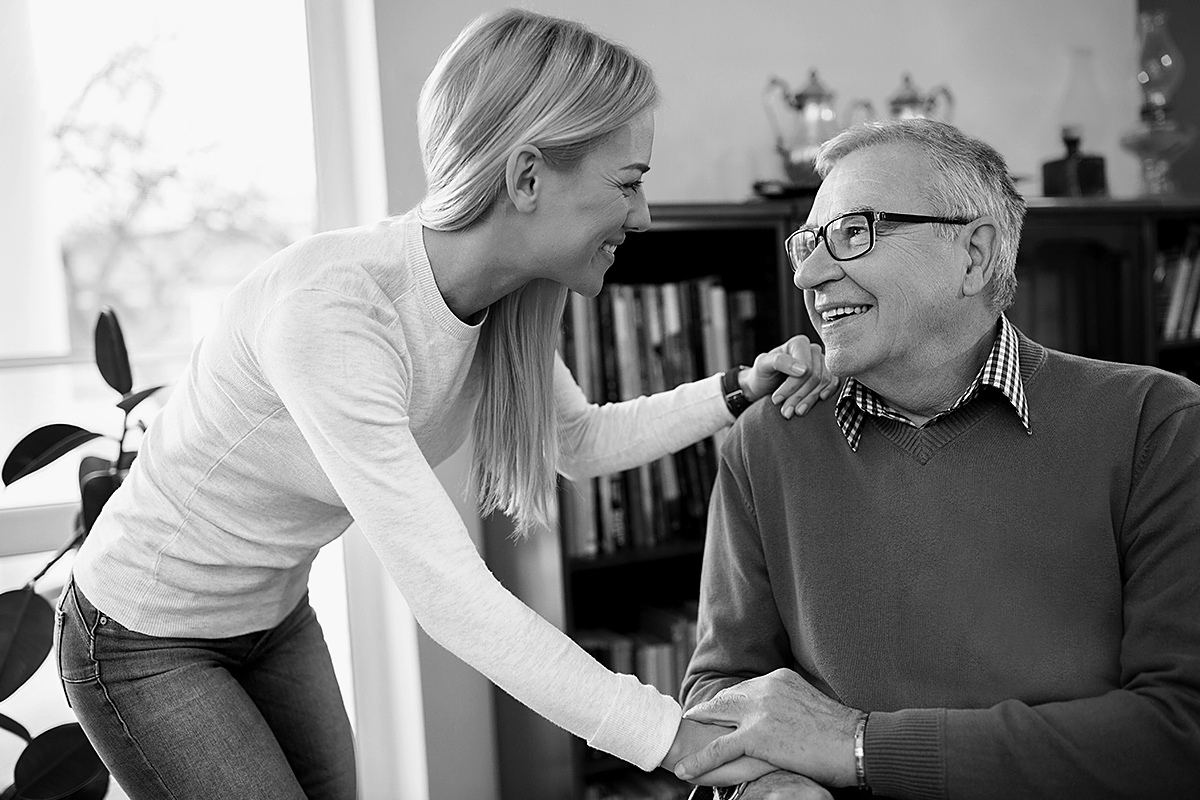 Image of young woman and grandfather in love