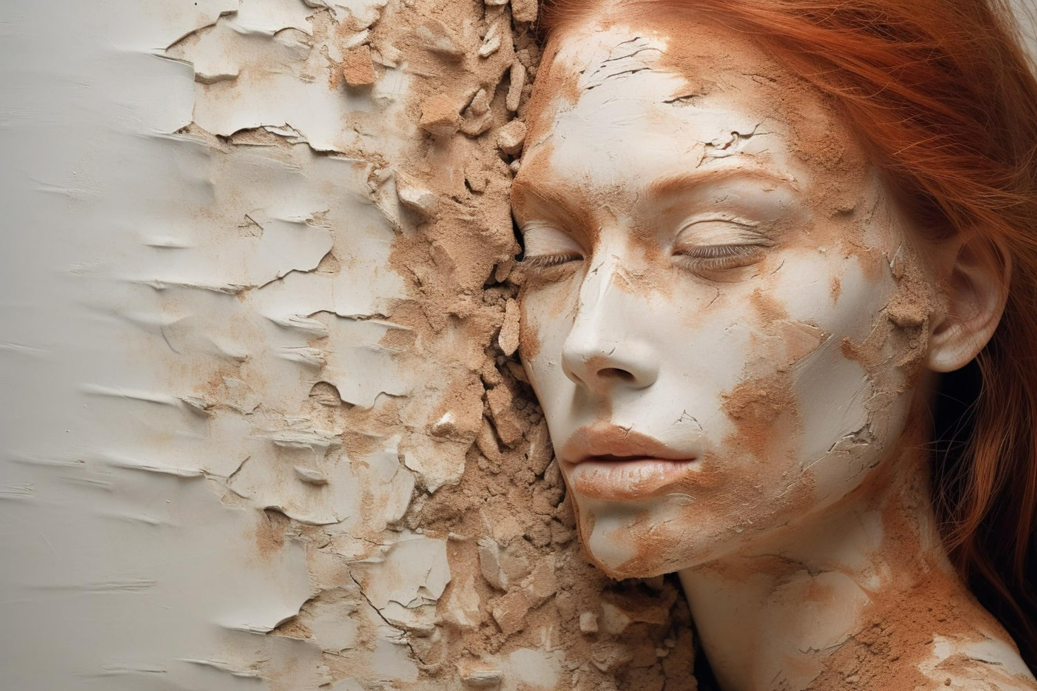 Conceptual portrait blending human and architectural texture, exploring themes of decay, permanence, and identity.