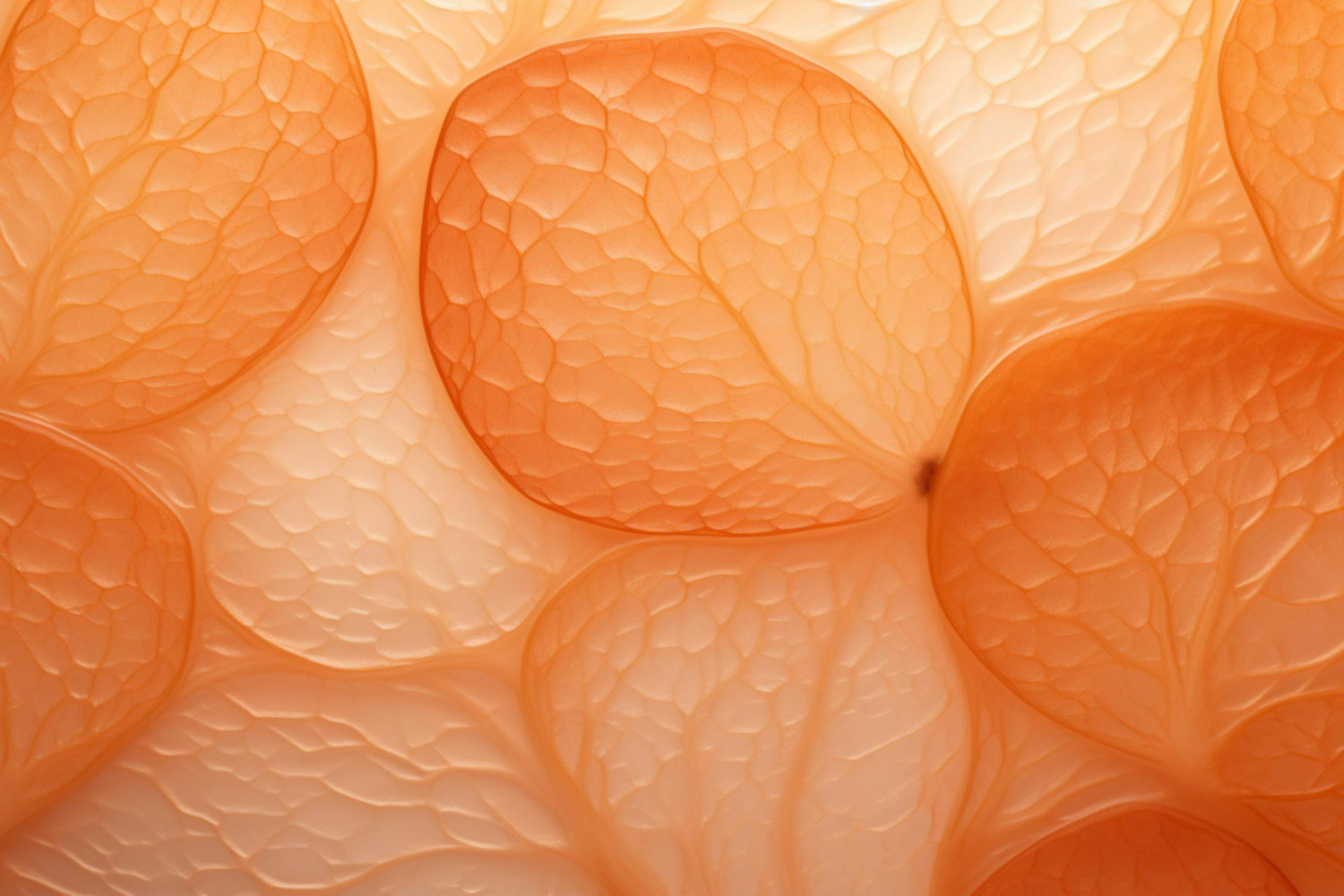 An extreme close-up reveals the intricate vein patterns and papery, translucent texture of overlapping orange husks