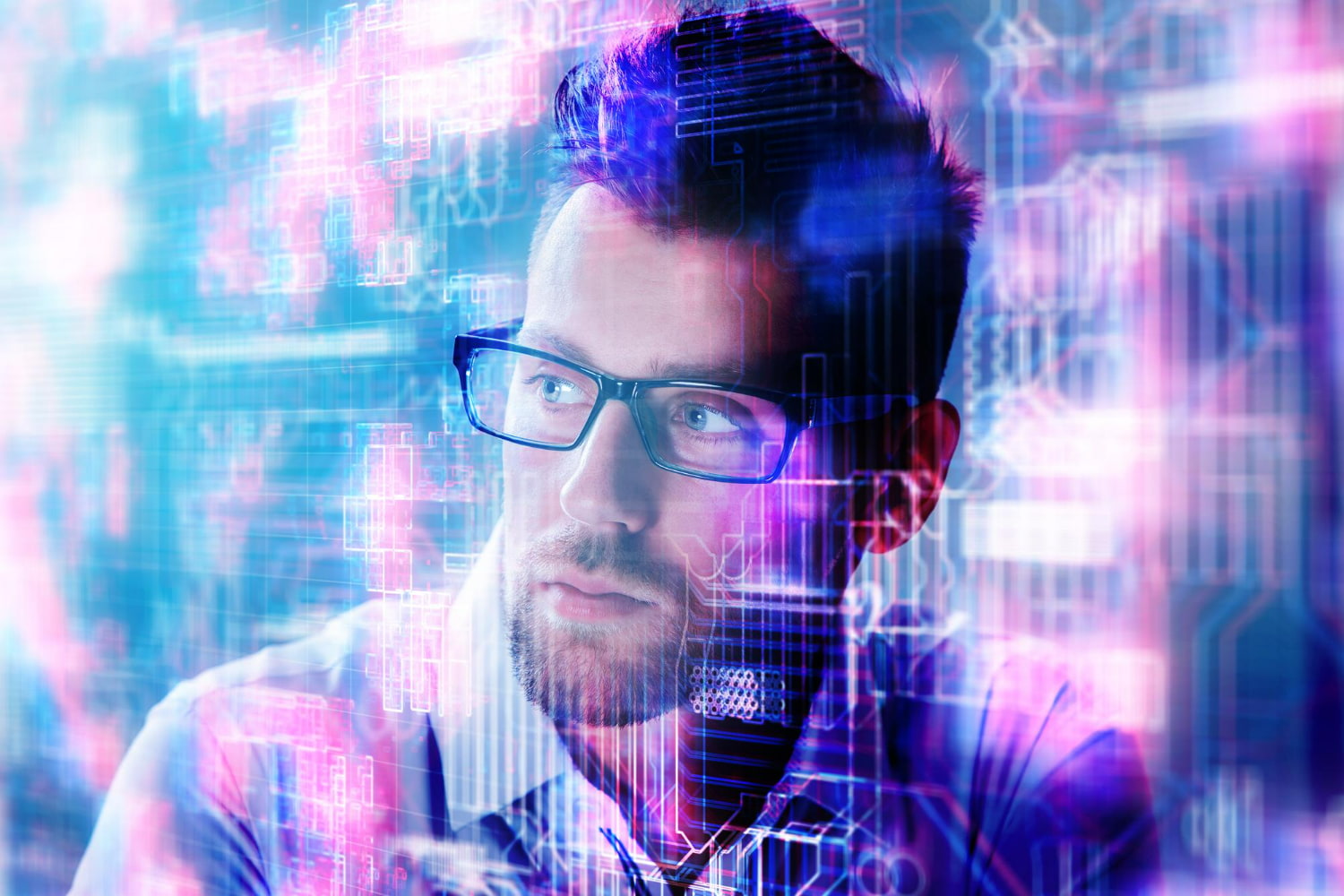 The modern aesthetic conveys themes of AI, cybersecurity, software development, digital transformation, and tech innovation. The modern aesthetic conveys themes of AI, cybersecurity, software development, digital transformation, and tech innovation.