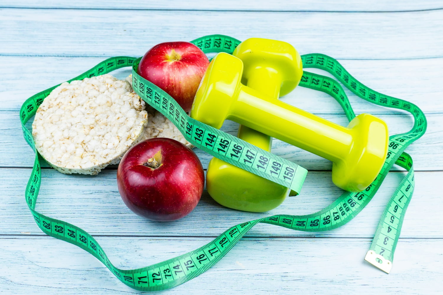 The composition represents concepts such as weight loss, fitness, nutrition, calorie counting, and physical wellbeing.
