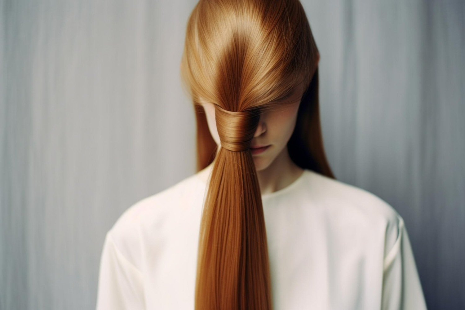A striking portrait of understated elegance captures the pure beauty of healthy, radiant hair.