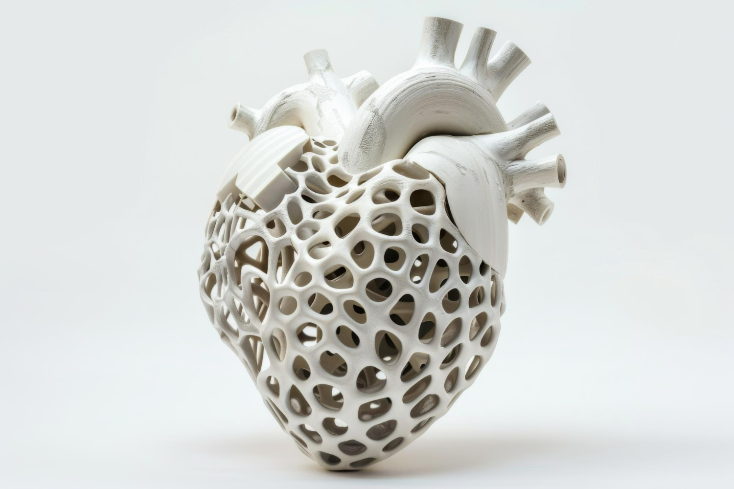 This striking sculptural piece presents a three-dimensional representation of the human heart rendered in a contemporary artistic style.