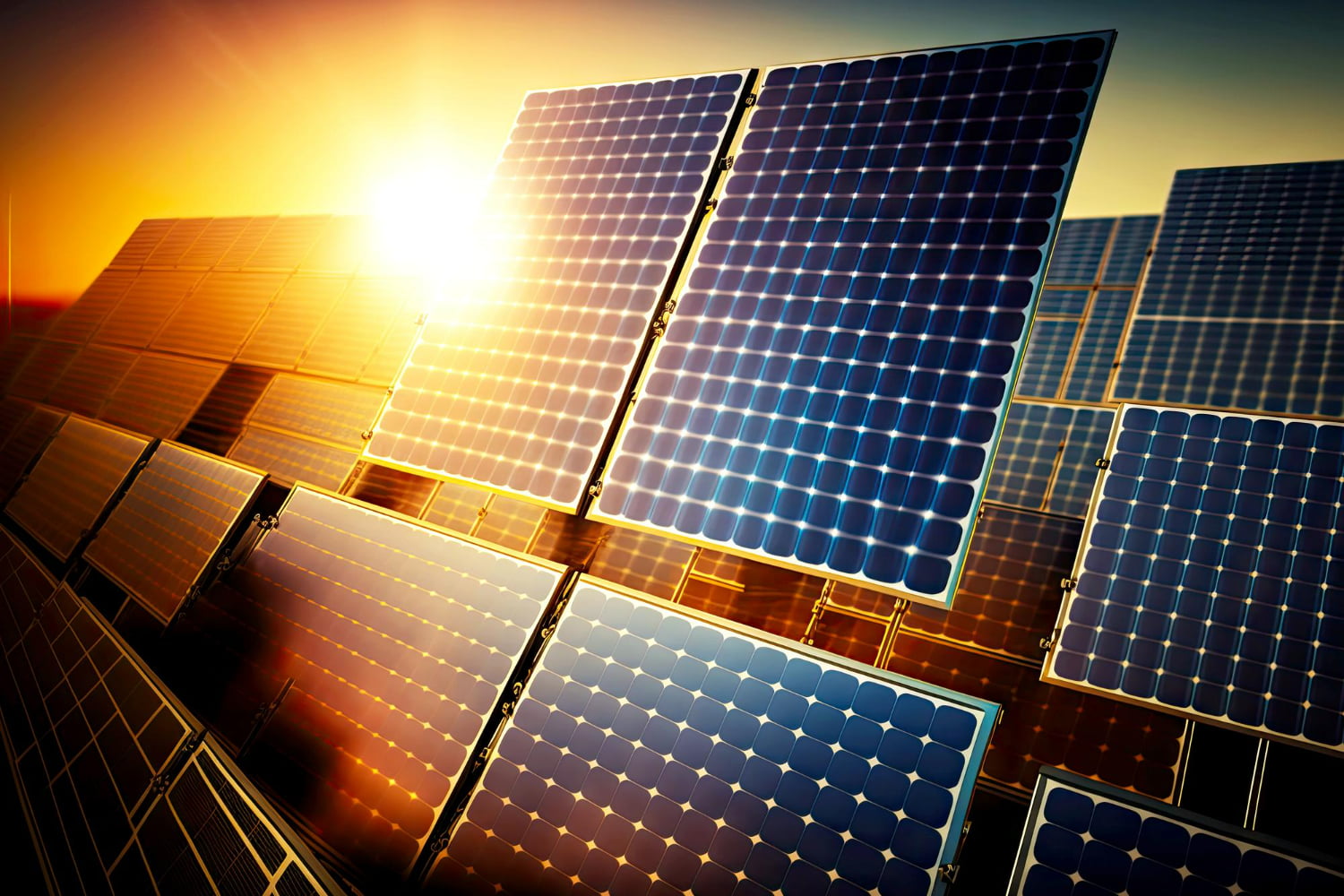 The dramatic backlighting emphasizes both the technical sophistication and aesthetic appeal of modern photovoltaic systems.