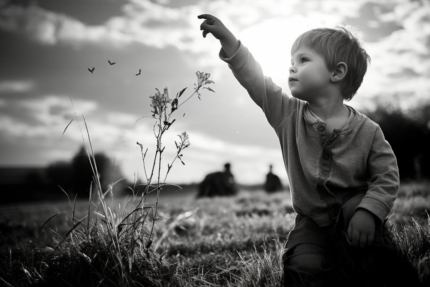 The image is both poignant and uplifting, celebrating the boundless imagination and hope of youth.